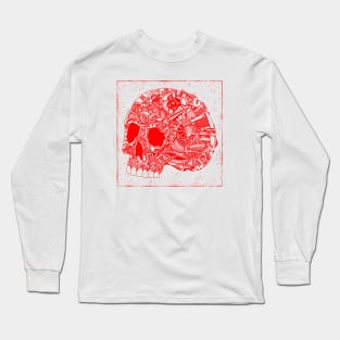 HomeSchoolTattoo Mechanical Tattoo Skull RED Long Sleeve T-Shirt